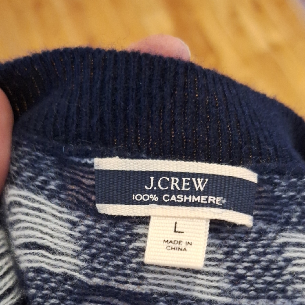 J. Crew Gingham Cashmere Sweater ASO Wednesday Adams Blue & White Size Large - Picture 4 of 11
